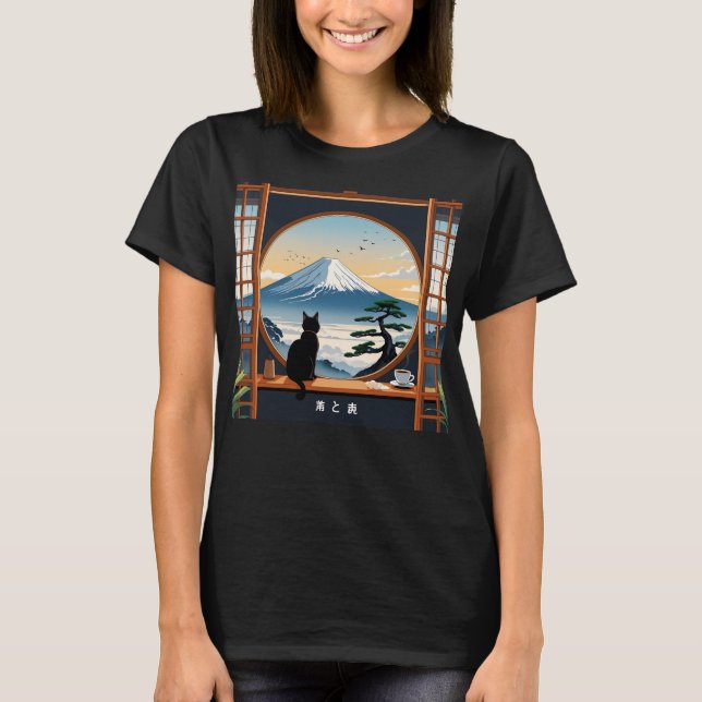 Camiseta Gato de café en el monte Fuji (Anverso)