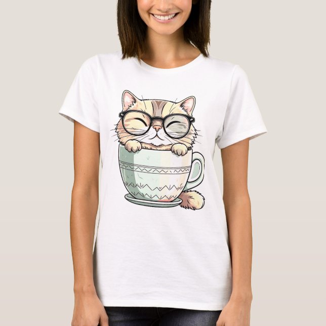 Camiseta Gato de café lindo Kitty en un gráfico de peluche (Anverso)