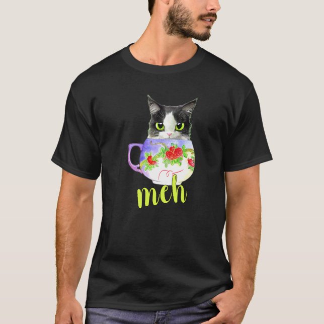 Camiseta Gato de café sarcástico Meh (Anverso)