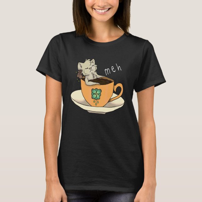 Camiseta Gato de café sarcástico Meh (Anverso)