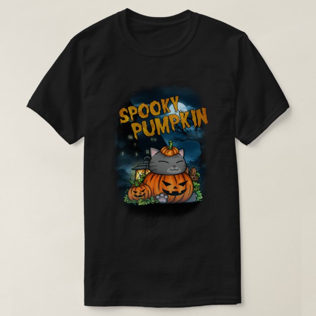 Camiseta Gato de calabaza espumoso de Halloween (Diseño del anverso)
