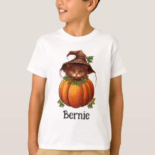 Camiseta Gato de Calabaza Lindo Jack O Linterna Nombre de H
