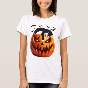 Camiseta Gato de calabaza Tuxedo Halloween Trae Emoción A