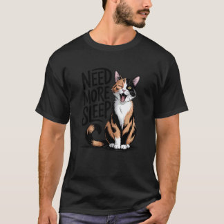 Camiseta Gato de Calicó Dibujado a Mano Necesita Dormir Más