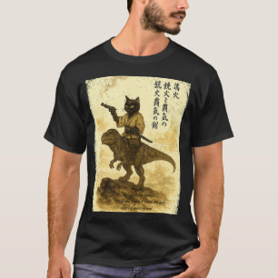 Camiseta Gato de Caligrafía Japonesa Monta Dinosaurio con H