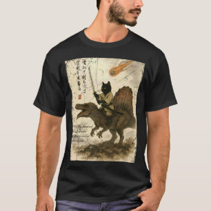 Camiseta Gato de Caligrafía Japonesa Monta Dinosaurio Motiv