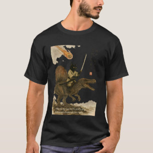 Camiseta Gato de Caligrafía Japonesa Monta Dinosaurio Sabio