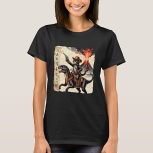 Camiseta Gato de Caligrafía Retro Dinosaurio Erupción Volcá
