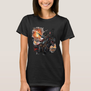 Camiseta Gato de Caligrafía Retro Dinosaurio Erupción Volcá