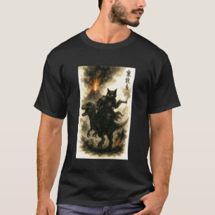 Camiseta Gato de Caligrafía Retro Dinosaurio Erupción Volcá