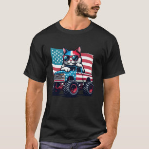Camiseta Gato de Camión Monstruo Bandera Americana 4 de Jul