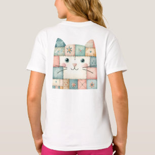 Camiseta Gato de cara de cottage pastel de falso patchwork