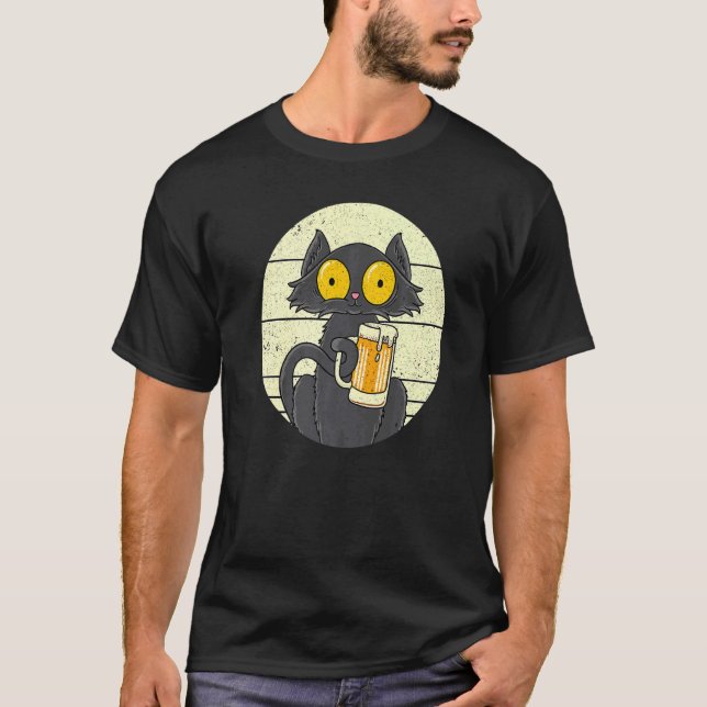 Camiseta Gato de cerveza de gato negro lindo Gatos Gatos Ga (Anverso)