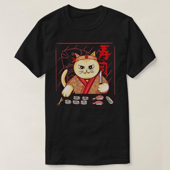Camiseta Gato de chef de sushi lindo (Diseño del anverso)
