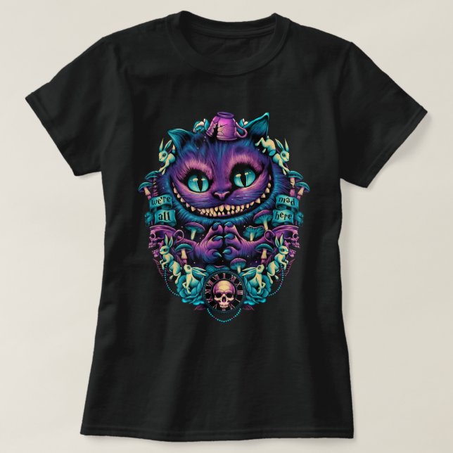 Camiseta Gato de Cheshire Alicia en gráfico de Maravilla (Diseño del anverso)