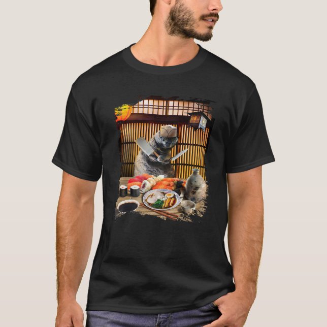 Camiseta Gato de Chonk Sushi Ramen Chef, Kitty Usando Gafas (Anverso)