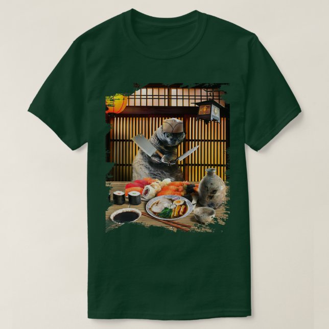 Camiseta Gato de Chonk Sushi Ramen Chef, Kitty Usando Gafas (Diseño del anverso)