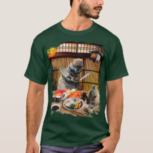 Camiseta Gato de Chonk Sushi Ramen Chef, Kitty Usando Gafas