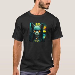 Camiseta Gato de Ciber Tecno con gafas Cyberpunk Aesthet