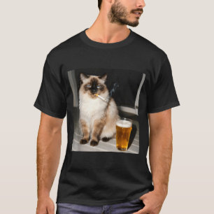 Camiseta Gato de cigarrillo divertido gato Ragdoll fumando