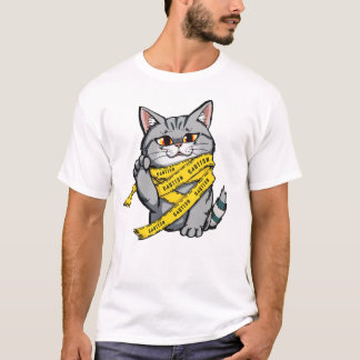 Camiseta Gato de Cinta de Precaución - Funny Gray Tabby