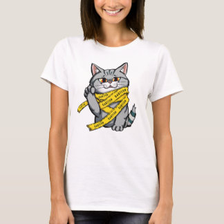 Camiseta Gato de Cinta de Precaución - Funny Gray Tabby