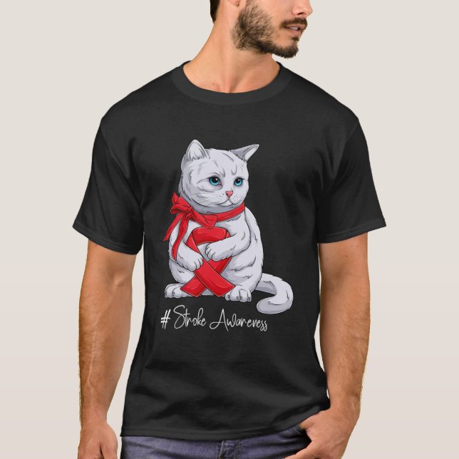 Camiseta Gato de cinta roja Mes de toma de conciencia (Anverso)