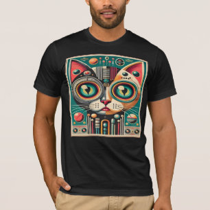 Camiseta Gato de circuito futurista retro de mediados de si