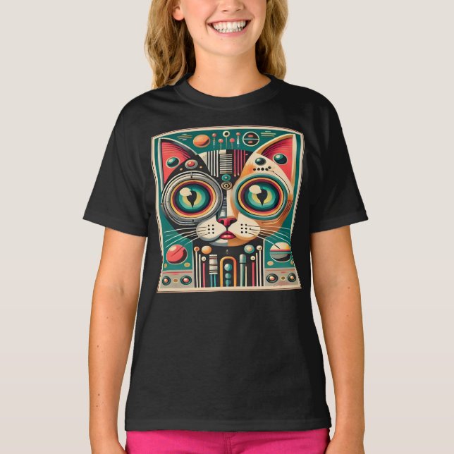 Camiseta Gato de circuito retro futurista de mediados de si (Anverso)