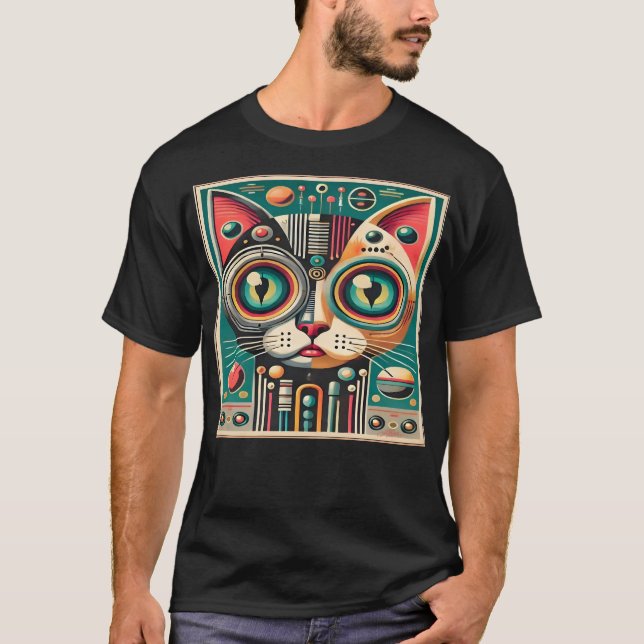 Camiseta Gato de circuito retro futurista de mediados de si (Anverso)