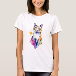 Camiseta gato de color de agua gracioso diseño de gato lind