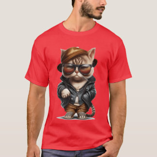 Camiseta Gato de cómic más lindo que lleva ropa y gafas de 