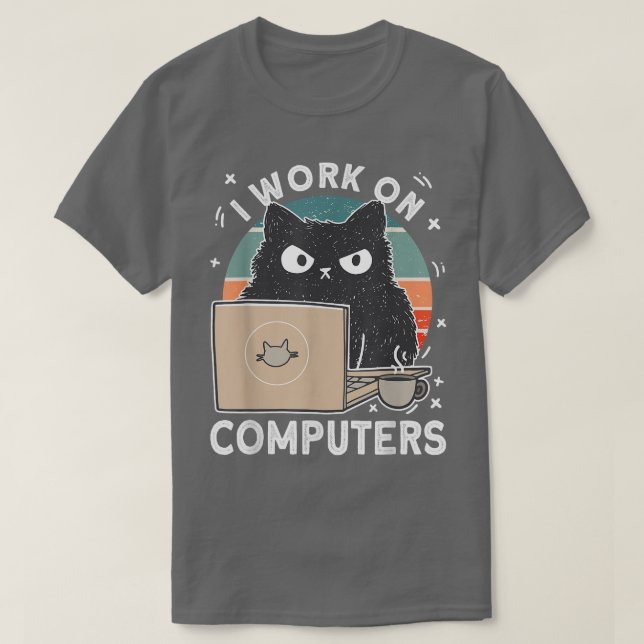 Camiseta Gato De Computadora Gruñón I Trabajo En Equipos Ga (Diseño del anverso)