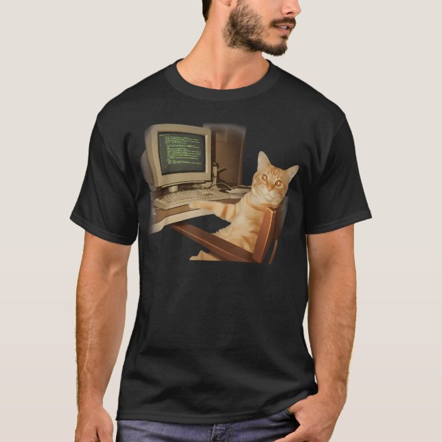 Camiseta Gato de computadora retro divertida ciencia (Anverso)