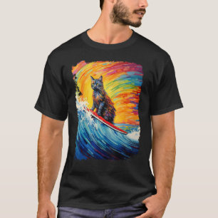 Camiseta Gato de concha de tortuga Pop Art haciendo surf en