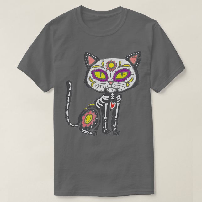 Camiseta Gato De Cráneo De Azúcar Día De Muertos Día De Hal (Diseño del anverso)