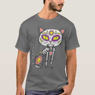 Camiseta Gato De Cráneo De Azúcar Día De Muertos Día De Hal