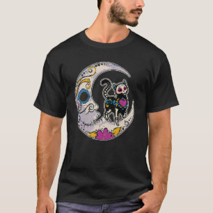 Camiseta Gato de cráneo de azúcar Luna de Día de Los Muerto