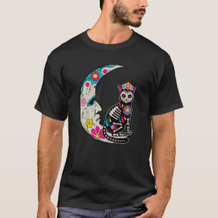 Camiseta Gato de cráneo de azúcar Luna de Día de Los Muerto