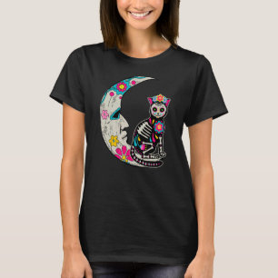 Camiseta Gato de cráneo de azúcar Luna de Día de Los Muerto