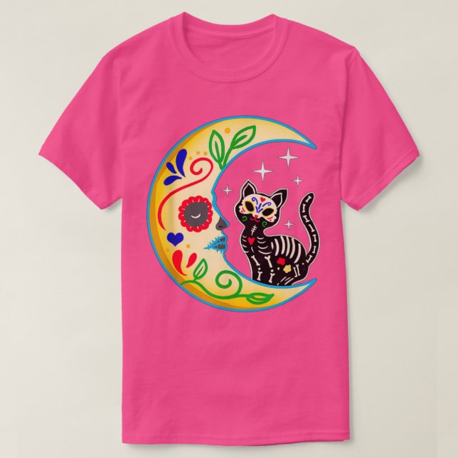 Camiseta Gato De Cráneo De Azúcar Luna Día De Halloween De  (Diseño del anverso)