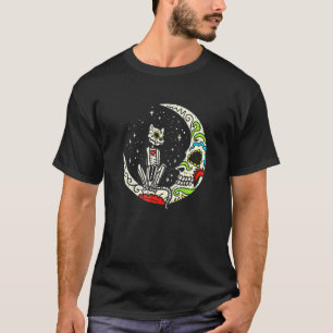 Camiseta Gato de Cráneo de Azúcar Luna Día de los Muertos H