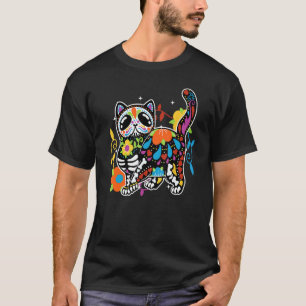 Camiseta Gato de Cráneo de Azúcar Mexicano Día de Muertos
