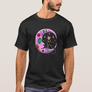 Camiseta Gato De Cráneo De Azúcar Y Luna Día De Los Muertos