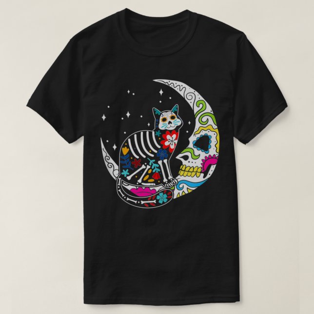 Camiseta Gato de cráneo de azúcar y ropa de luna Hombres Dí (Diseño del anverso)