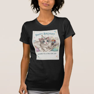 Camiseta Gato de cumpleaños lindo con sombrero de fiesta y