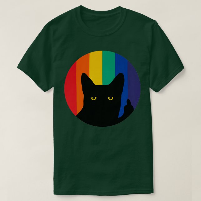 Camiseta Gato de Dedo Medio en Círculo Arcoiris (Diseño del anverso)