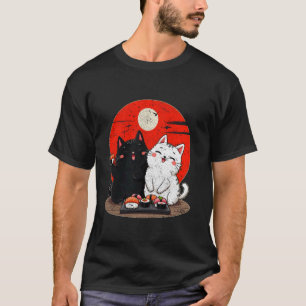 Camiseta Gato de dibujos animados comiendo sushi amante muj