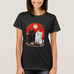 Camiseta Gato de dibujos animados comiendo sushi amante muj