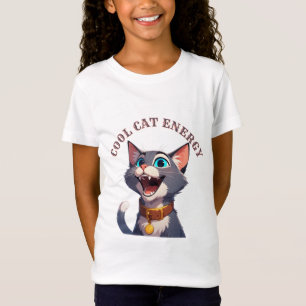 Camiseta Gato de dibujos animados feliz con ojos azules mas